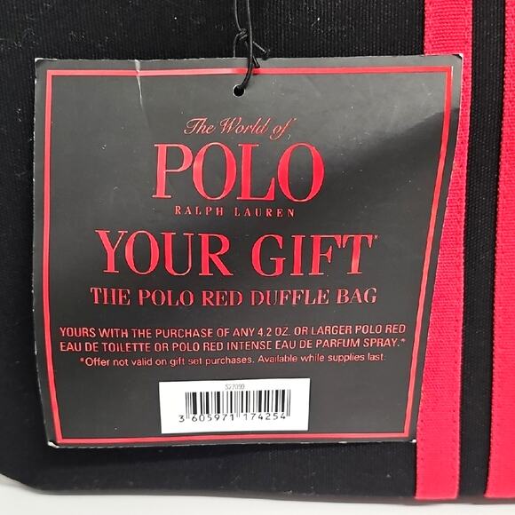 Polo by Ralph Lauren Big Pony Logo Leather Handle Black and Red Duffel Bag (NWT) - Picture 2 of 10